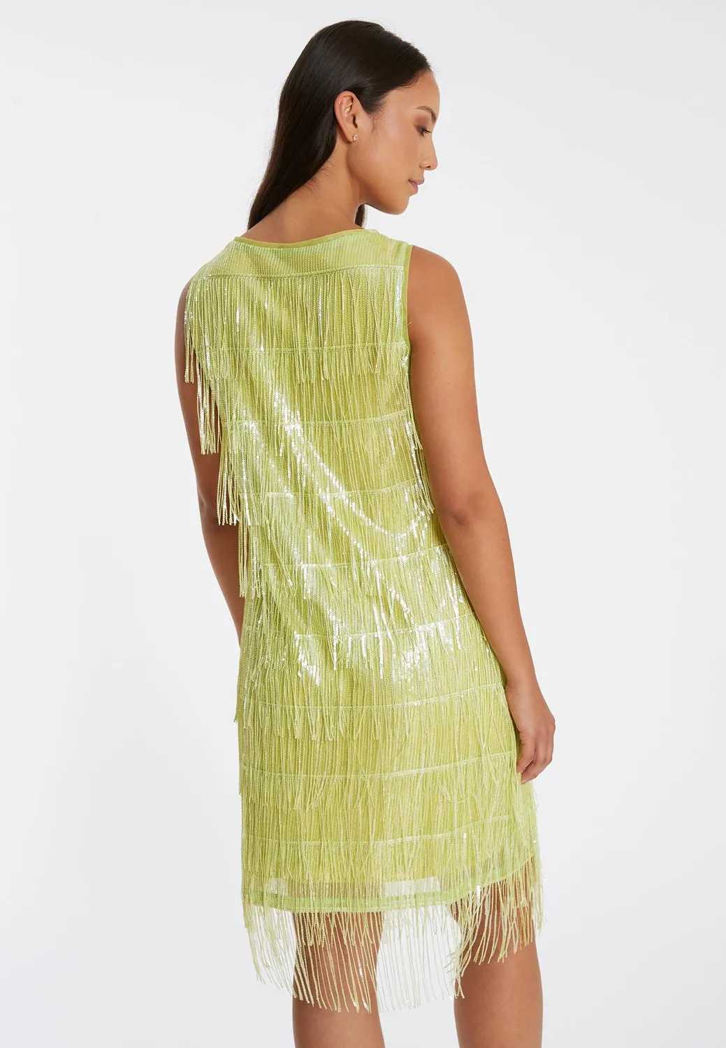 Ana Alcazar Riba abito paillettes lime corto frange