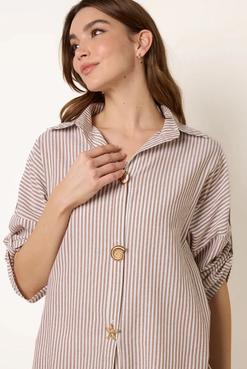 Blue Vanilla Gold Shell camicia righe bottoni taupe