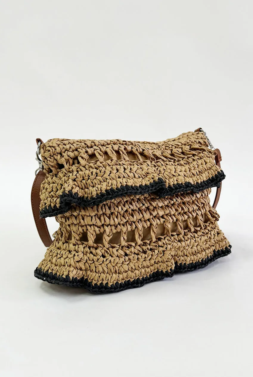 SVNX Straw Frill borsa a spalla paglia marrone