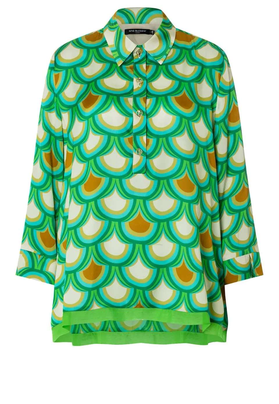 Ana Alcazar Kebby blusa camicia satin fantasia retro