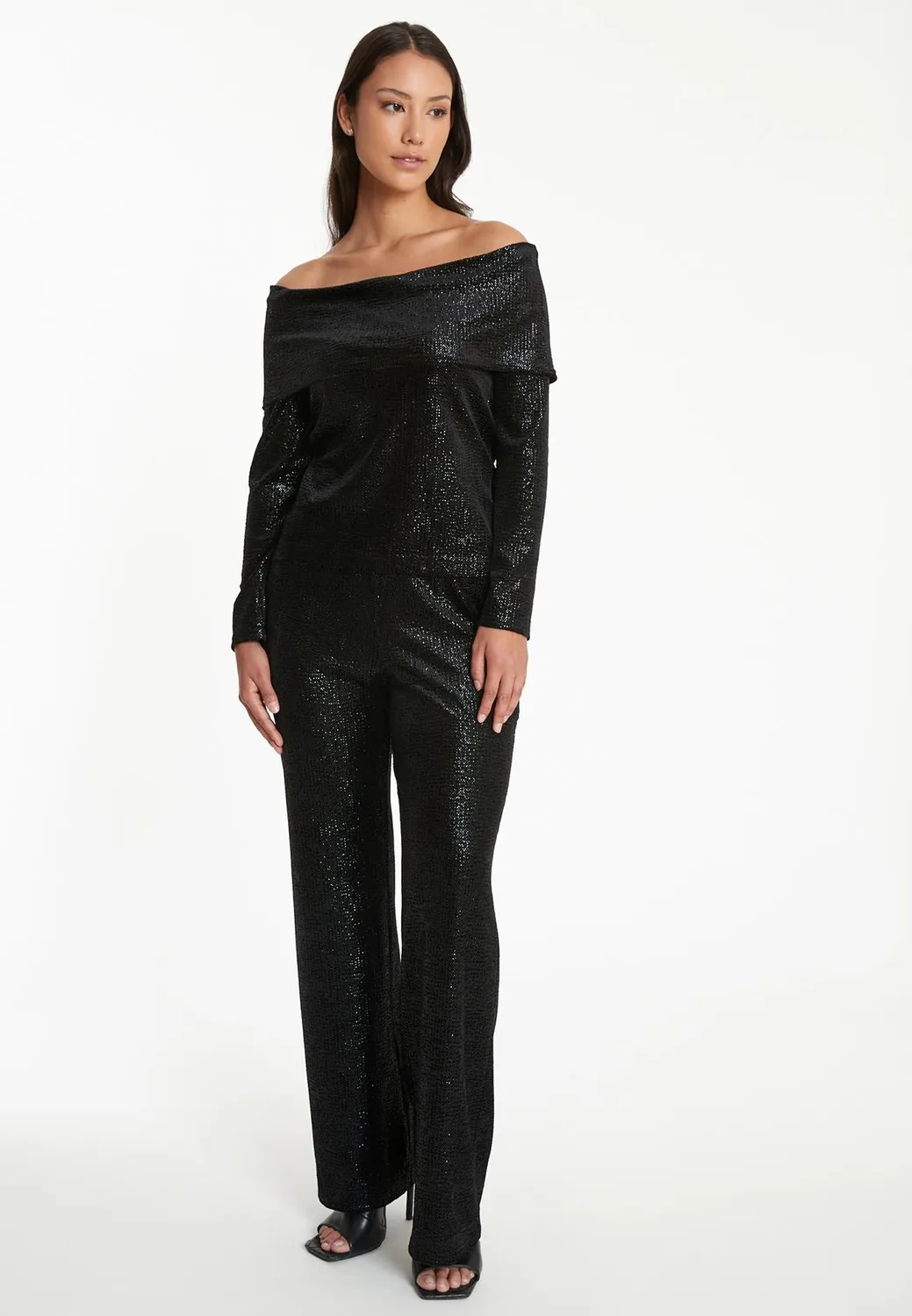 Ana Alcazar Tajasa top Carmen nero paillettes elegante