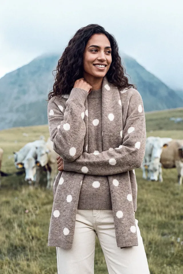 Blue Vanilla Maglione Pois Mocha con Sciarpa