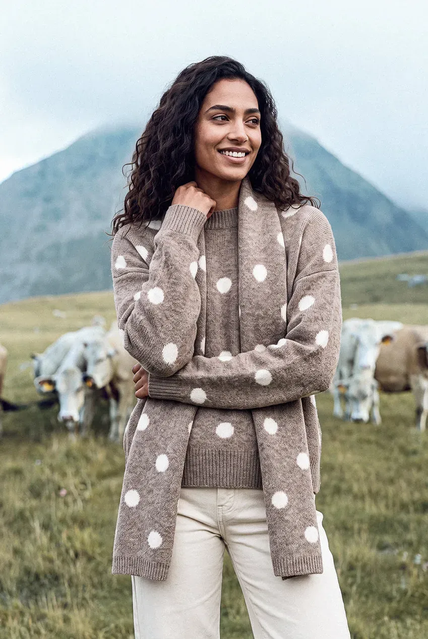 Blue Vanilla Maglione Pois Mocha con Sciarpa