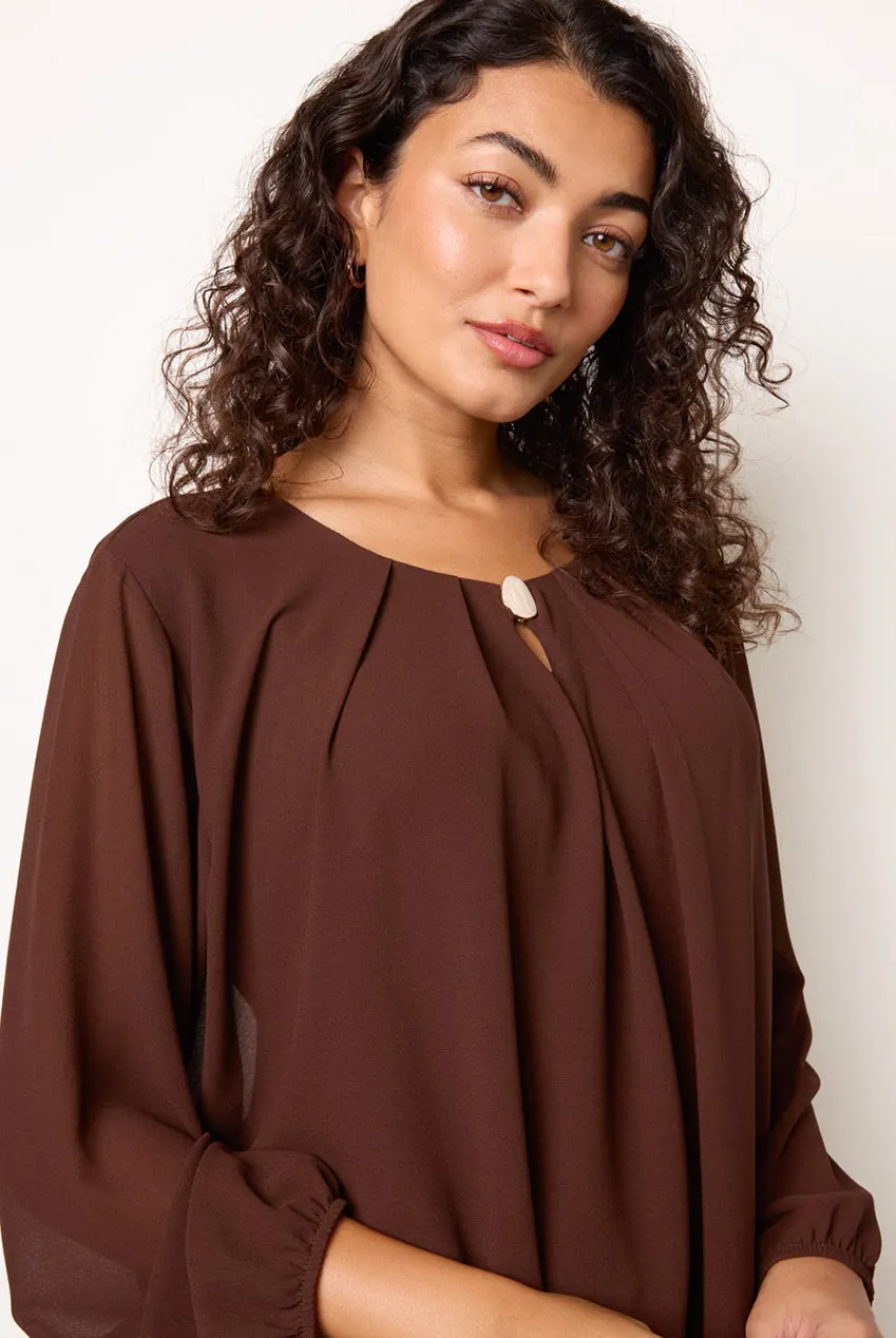 Blue Vanilla Marble Button blusa cioccolato chiffon S/M