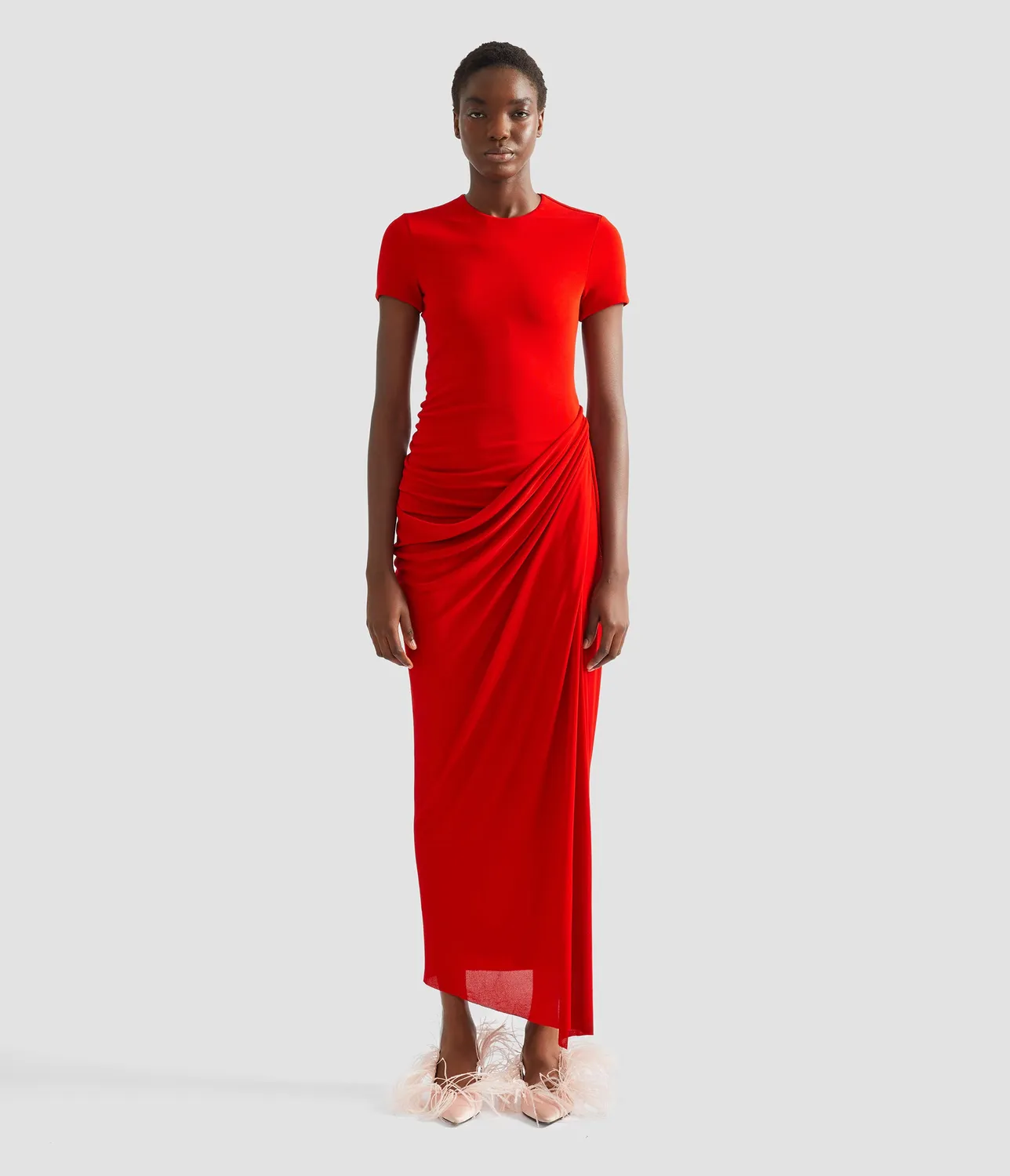 Erdem Fluid Crepe Jersey Short Sleeve Midi Dress abito rosso