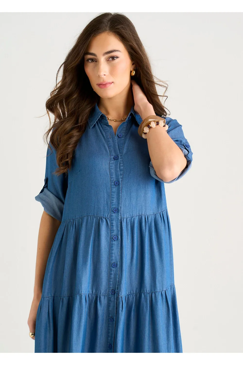 Gini London camicia abito midaxi blu chambray bottoni
