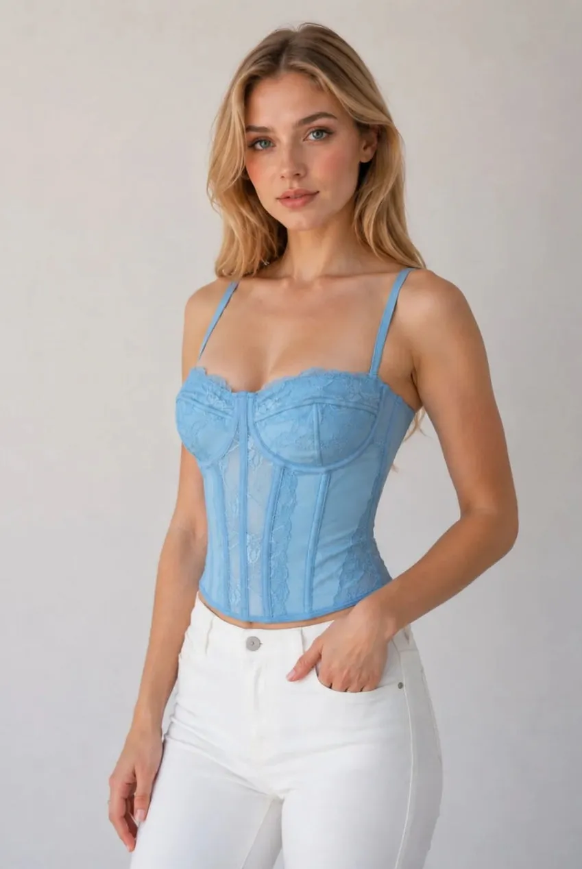 Avinci Bustier Corset Top Pizzo Azzurro Spalline Regolabili