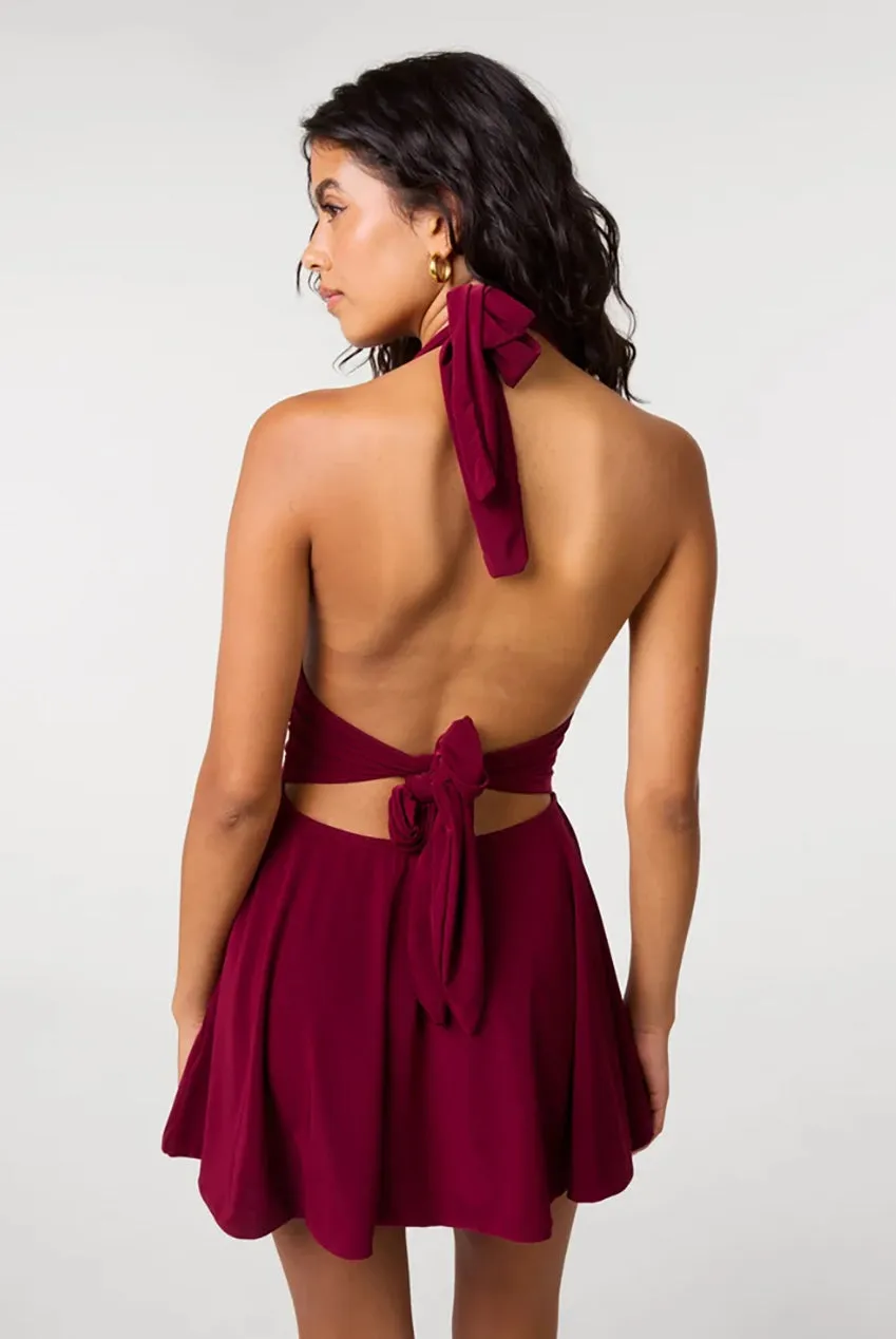 Pink Vanilla Slinky Halter Neck abito mini prugna elasticizzato