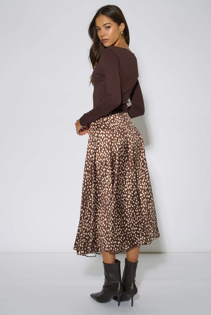Gini London Asymmetric Animal Print gonna midi marrone