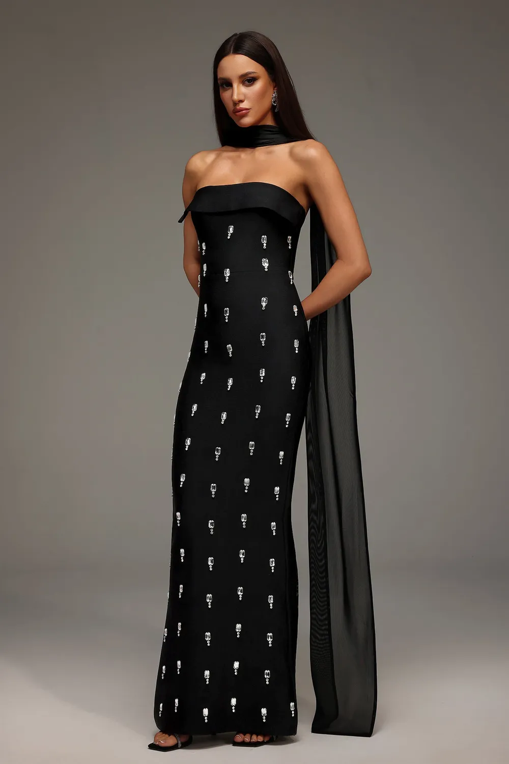 Bella Barnett Nadja abito bandage nero S maxi strass