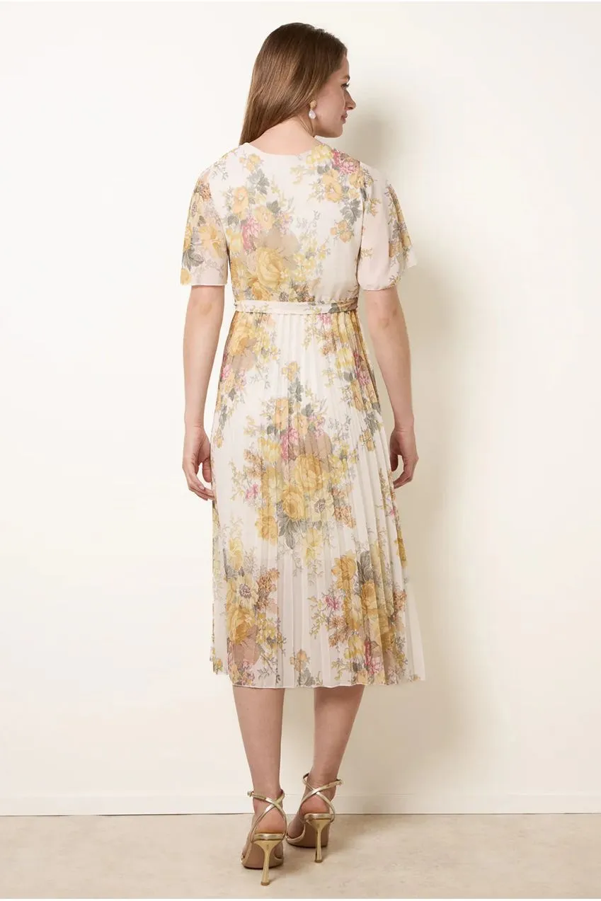 Blue Vanilla Crossover abito midi limone chiffon plissettato