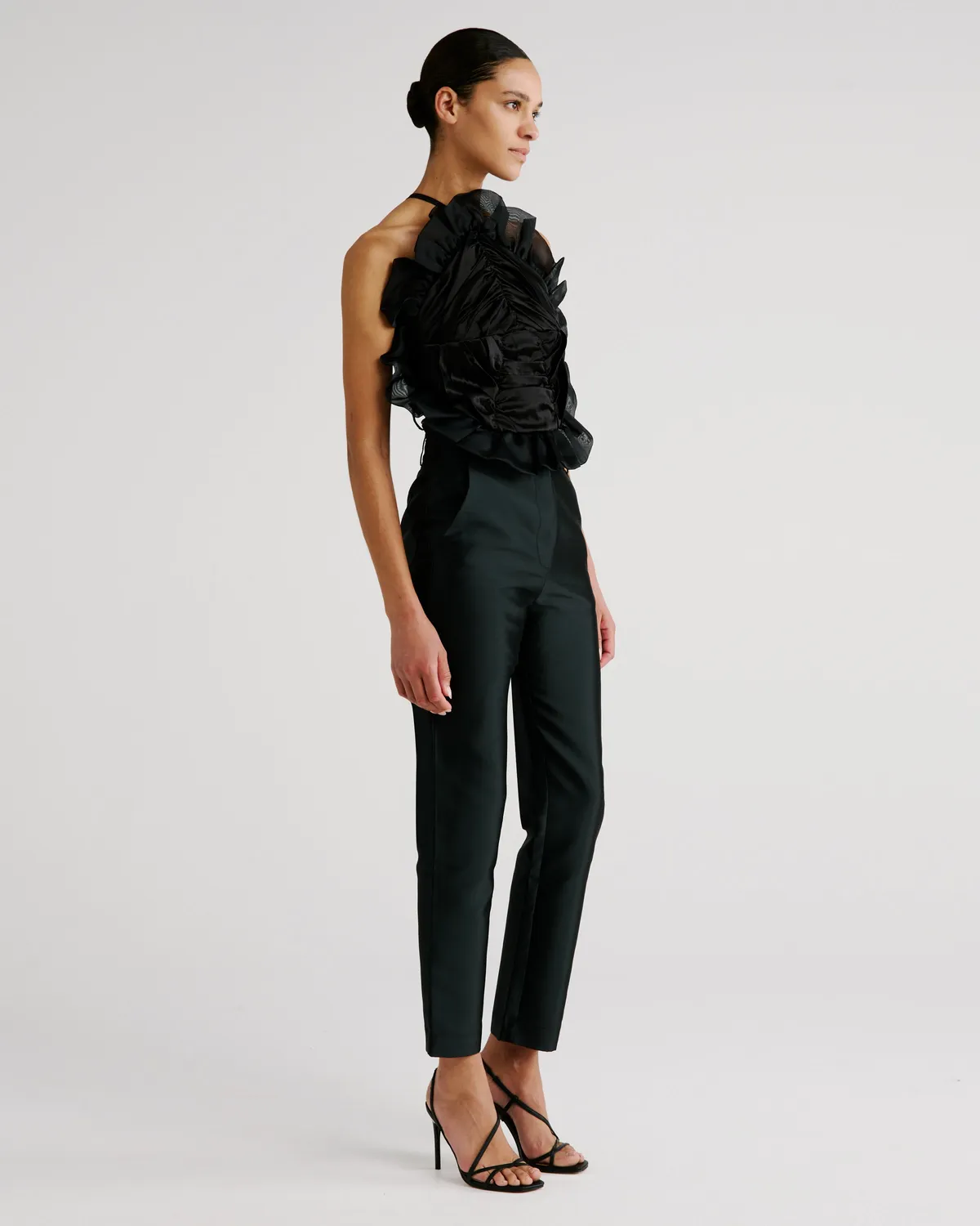 Violante Nessi Royal top nero seta raso organza