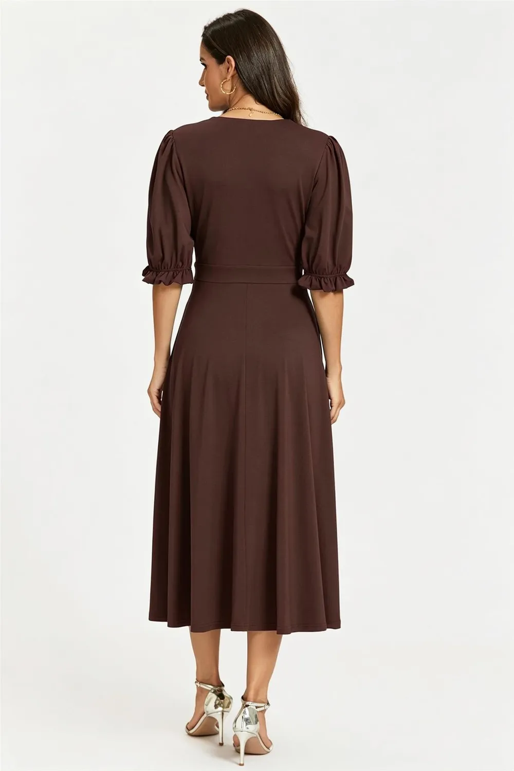 Goddiva FS Collection Abito Midi Jersey Cioccolato elasticizzato