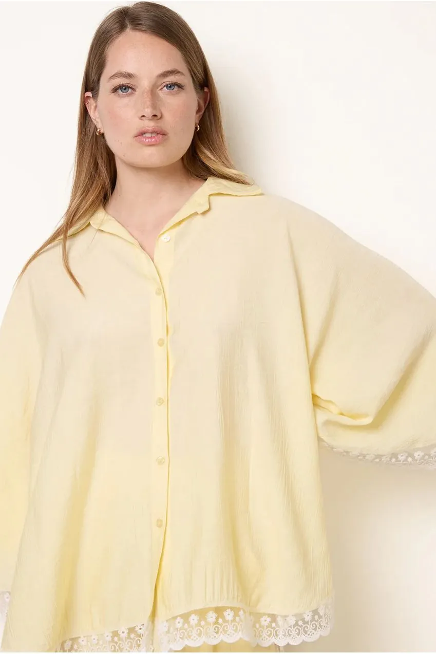 Blue Vanilla camicia oversize lemon pizzo crinkle
