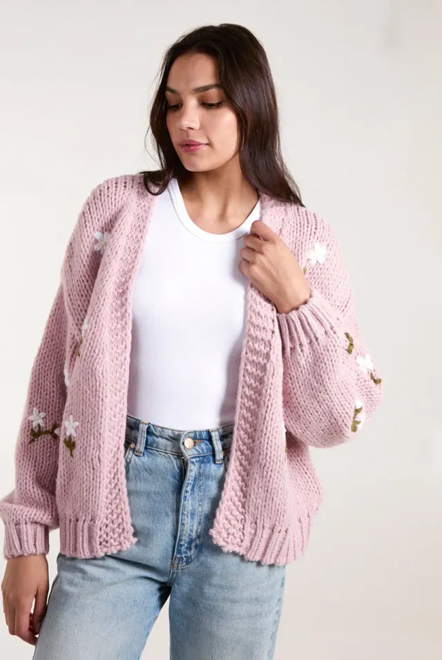 Goddiva Blue Vanilla cardigan rosa ricamo fiori S/M