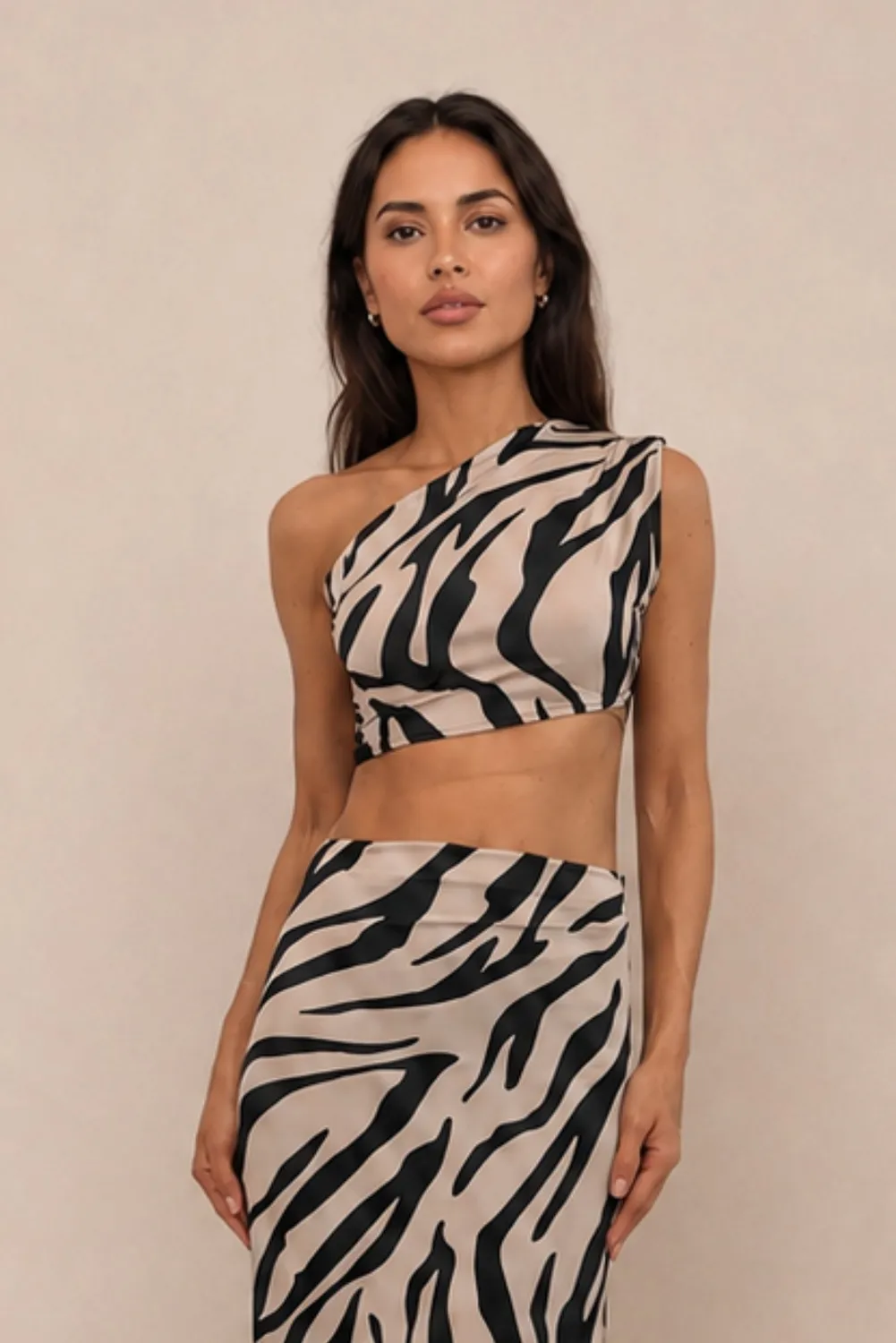 Honor Gold Karina Zebra Print top monospalla zebrato