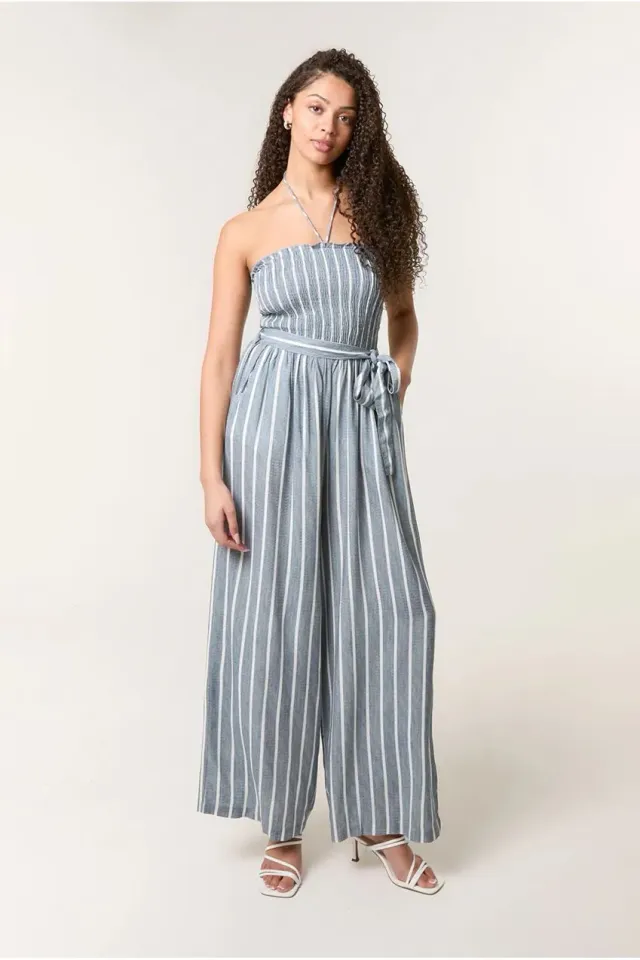 Blue Vanilla Shirred Tie Neck tuta denim blu viscosa