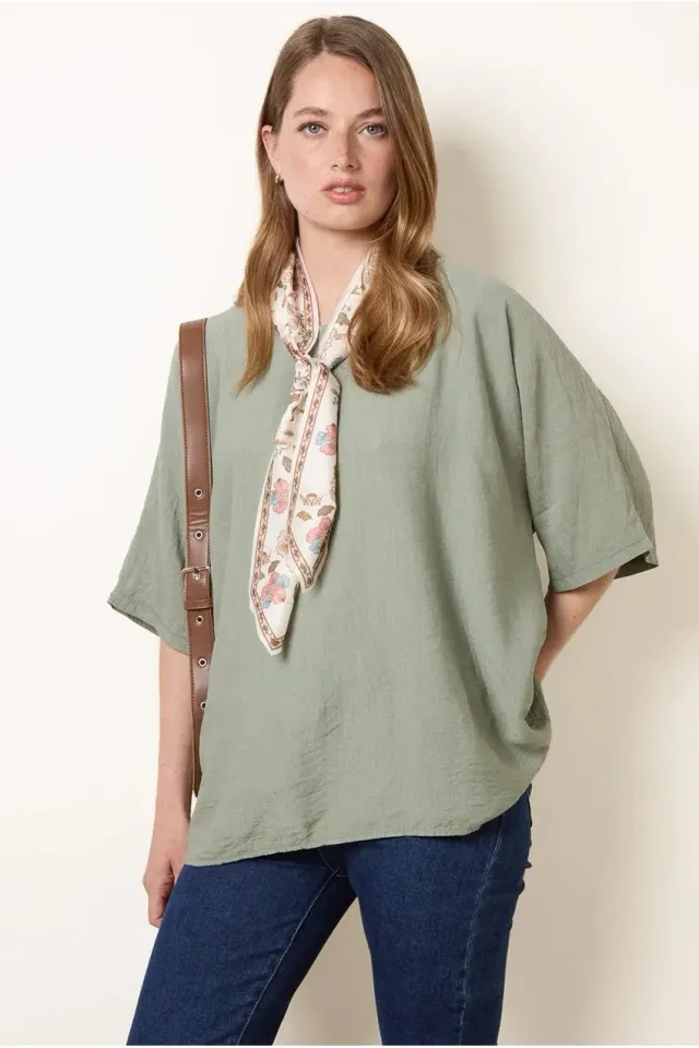 Blue Vanilla Scarf Viscose top kaki manica corta taglia unica