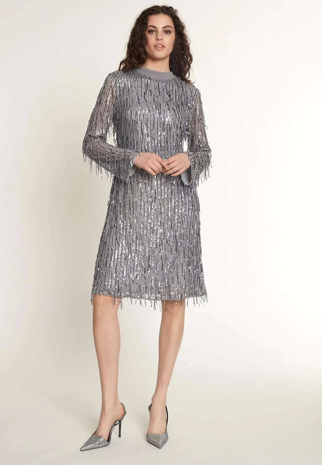Ana Alcazar Ocena abito paillettes argento schiena