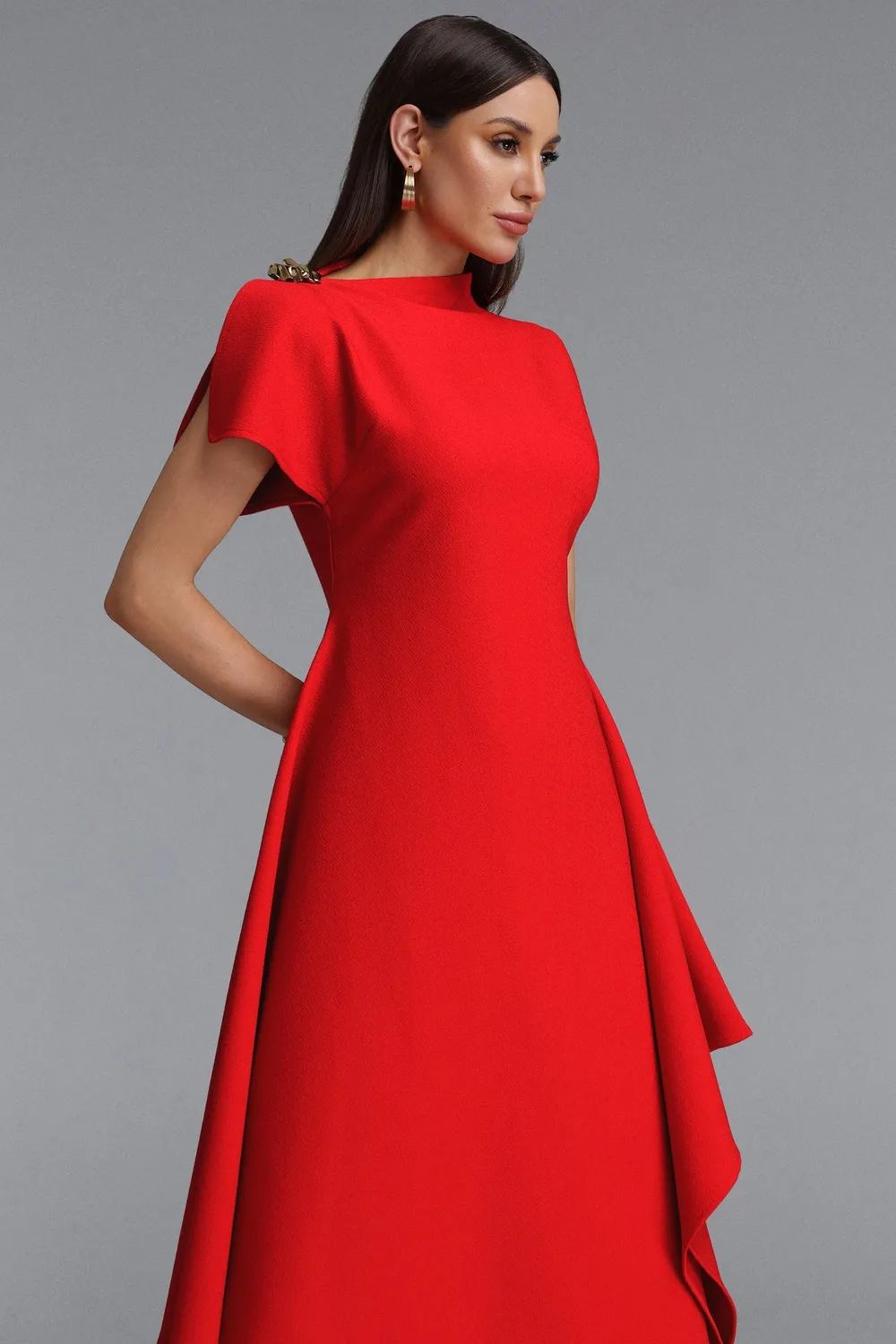 Bella Barnett Weren abito maxi rosso scollo alto asimmetrico