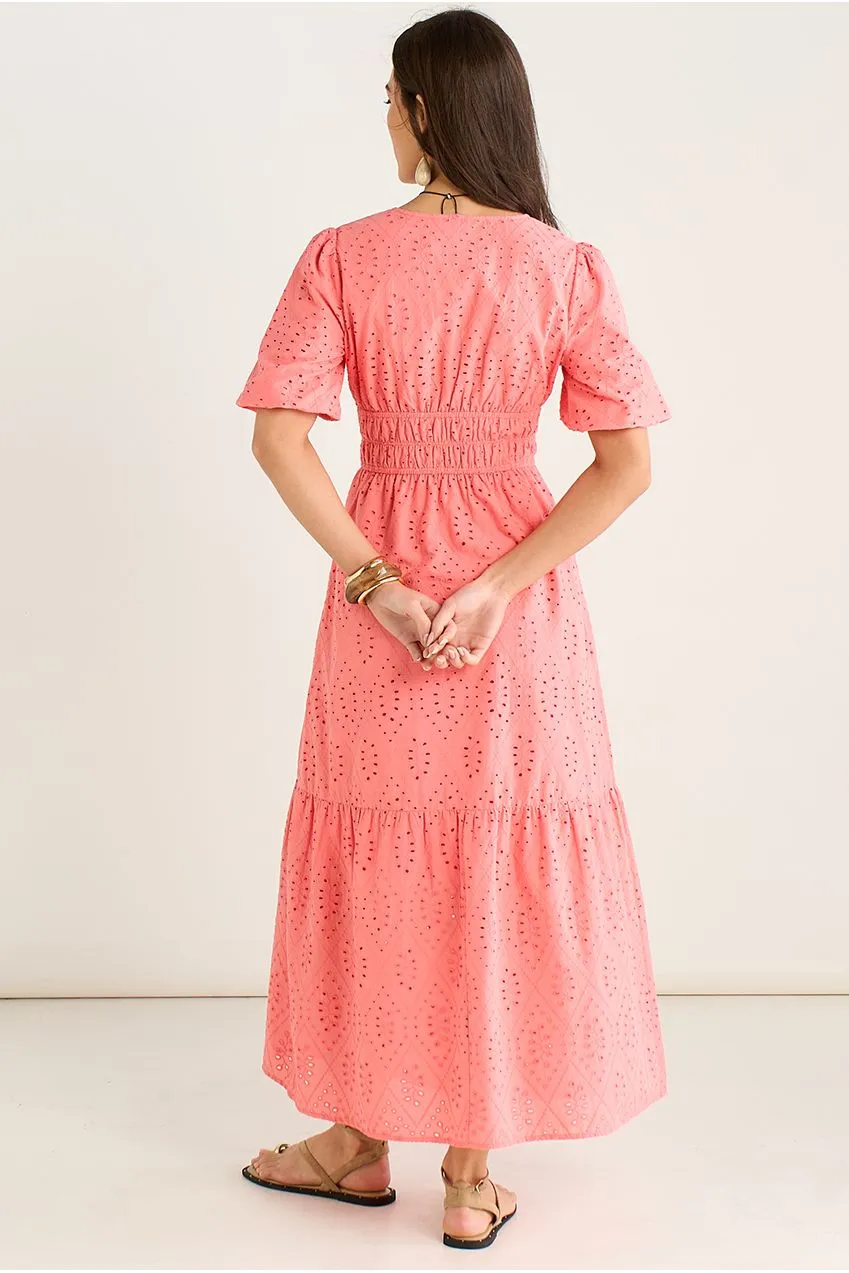 Gini London Coral Diamond Abito Midi Corallo Traforato