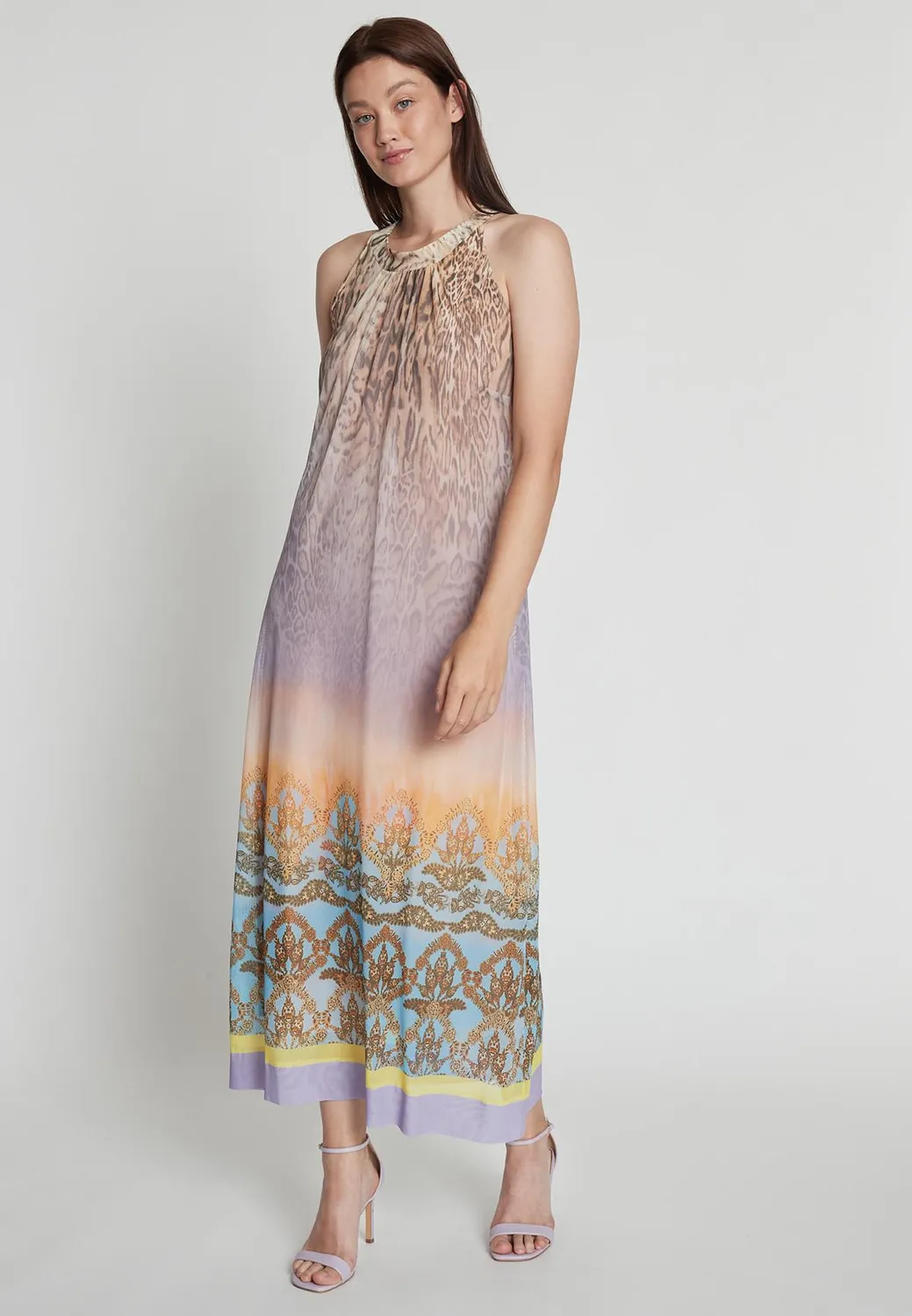 Ana Alcazar Remila abito maxi viola halter animale