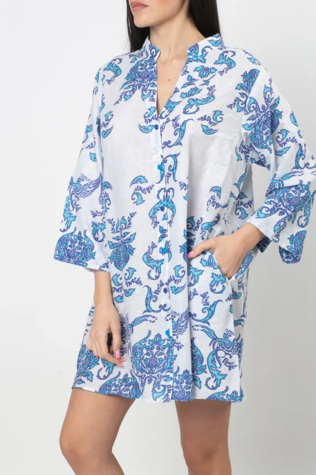 Antica Sartoria ER007 abito aperto davanti blu cotone