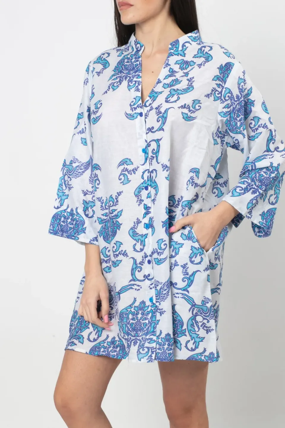 Antica Sartoria ER007 abito aperto davanti blu cotone