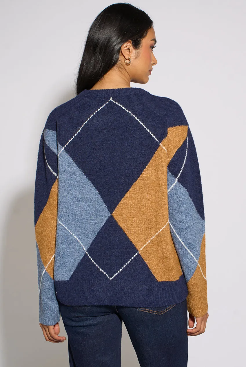 Gini London Argyle maglione blu navy maniche lunghe