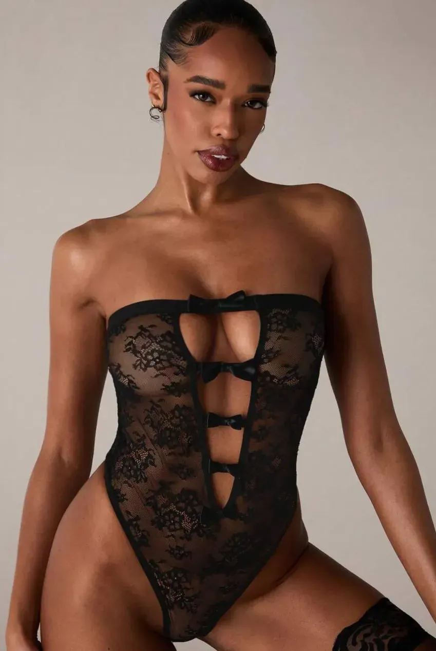 Little Nooks Sabrina Lace Bow body pizzo nero S pizzo floreale