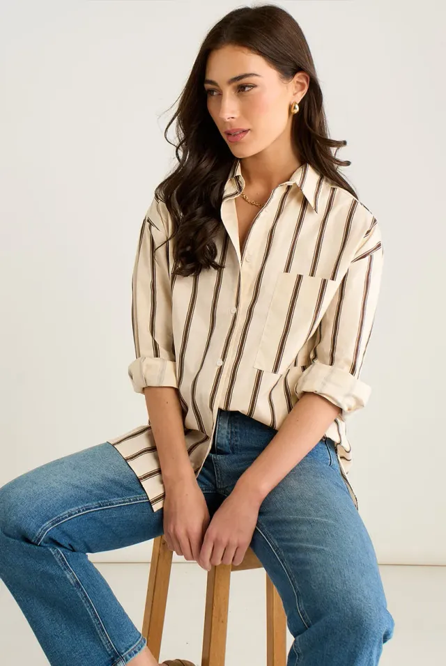 Gini London Cream Oversized camicia crema rigata