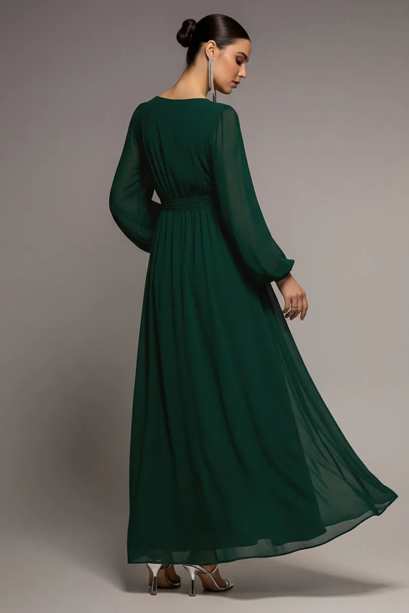 Goddiva Wrap Abito maxi verde scuro chiffon spacco