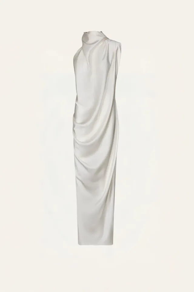 Johanna Ortiz Narrative Weaving abito maxi ecru drappeggio