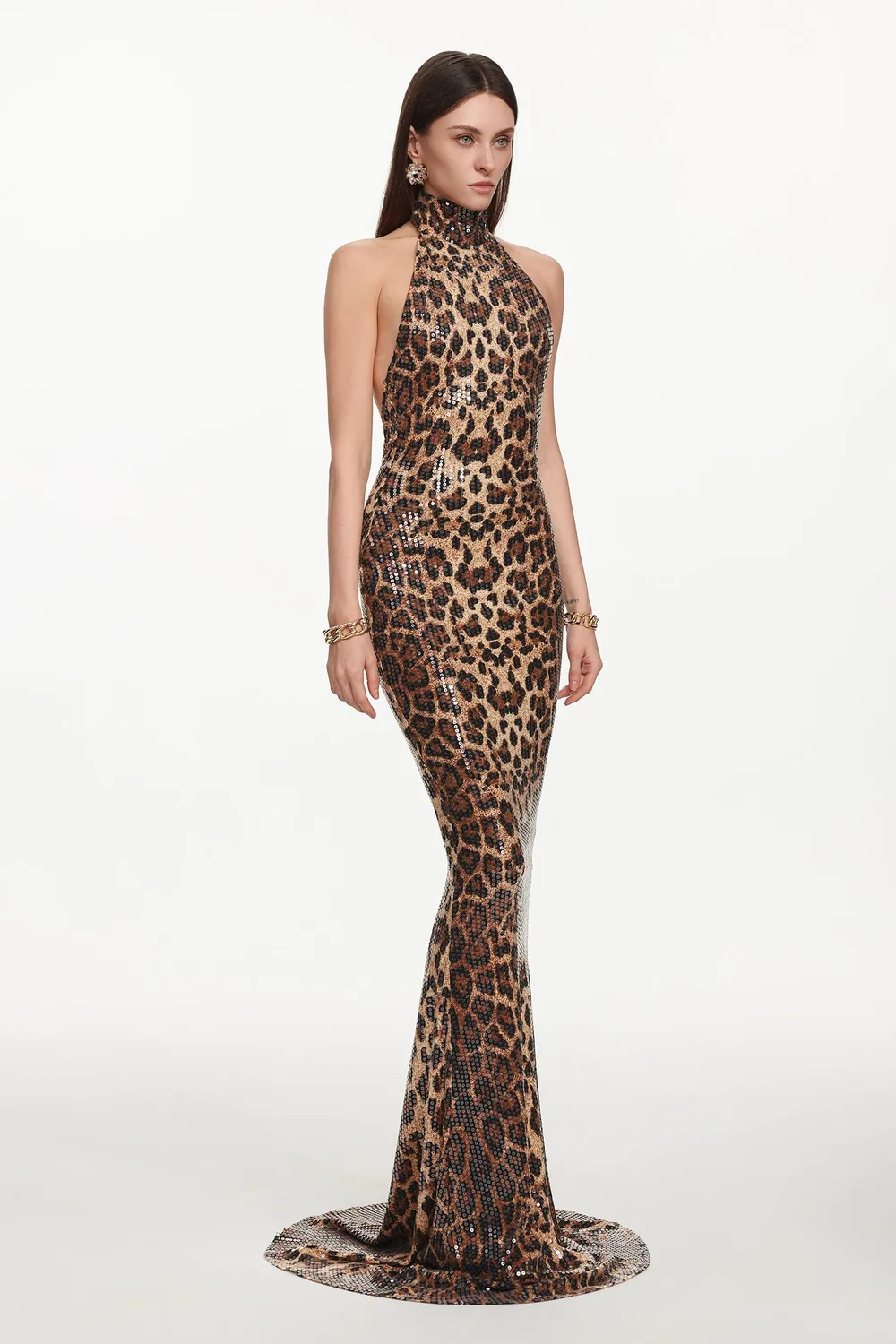 Bella Barnett Myka abito maxi halter paillettes floreale