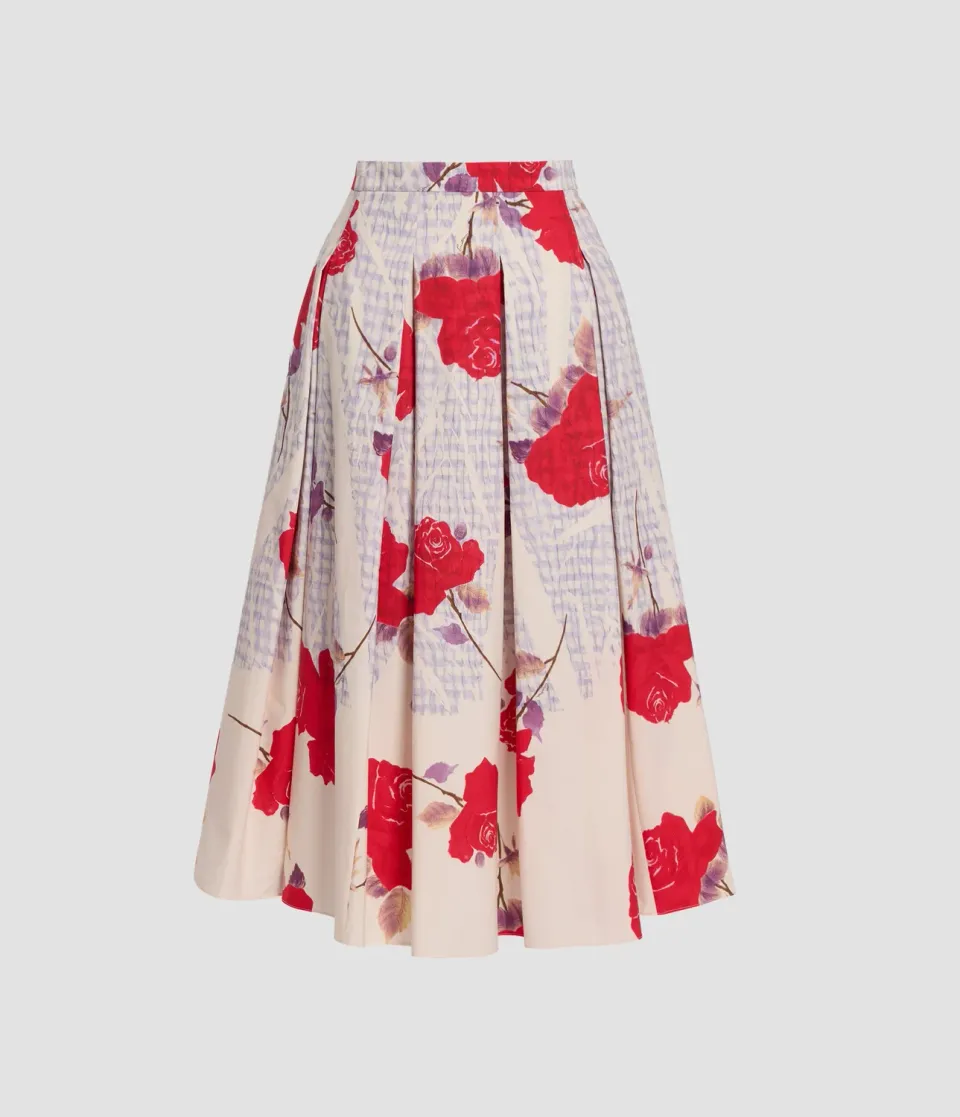 Erdem Floral Cotton Poplin Midi Skirt gonna cotone