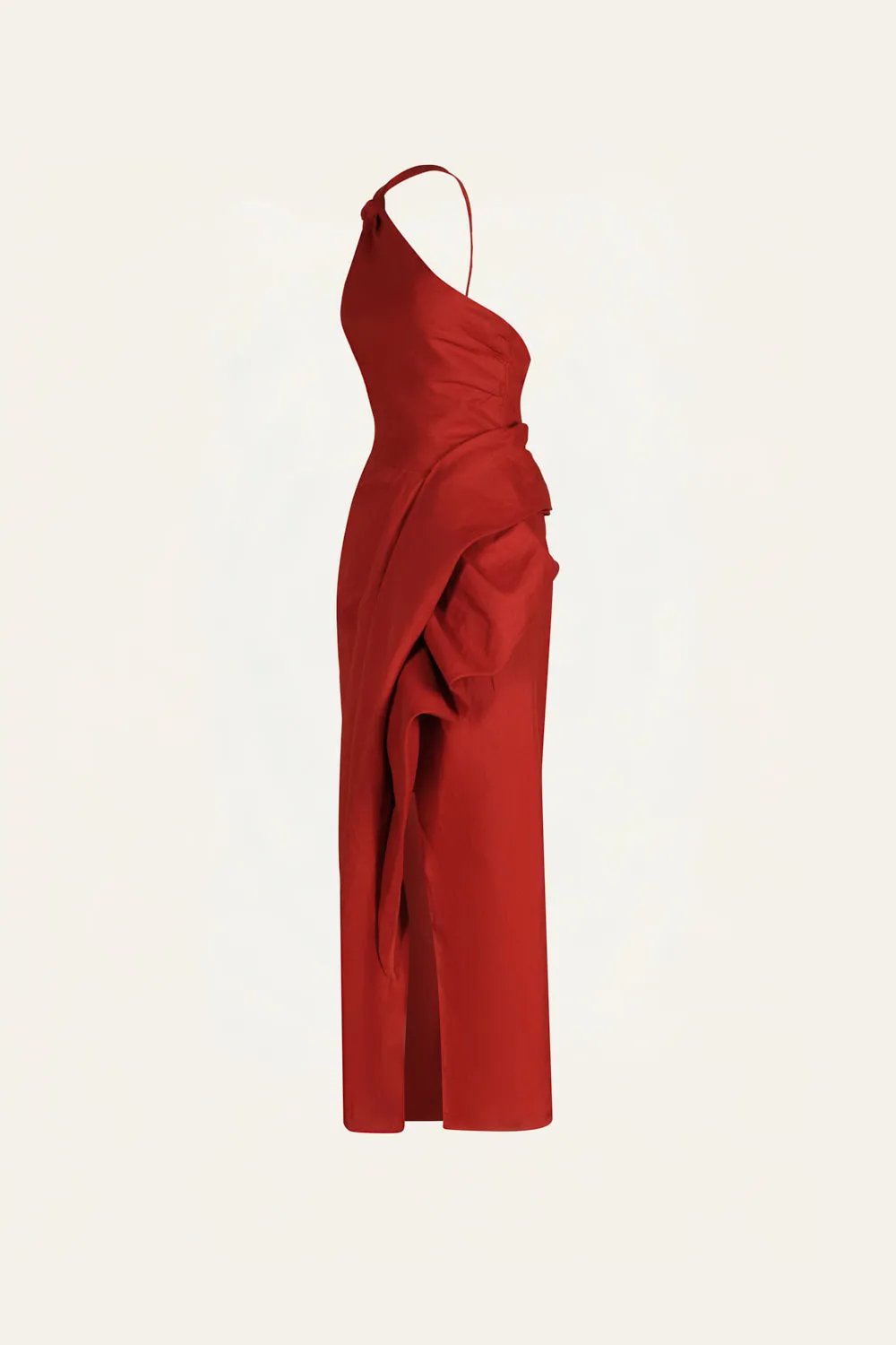 Johanna Ortiz Salsero Vestito lino rosso midi monospalla