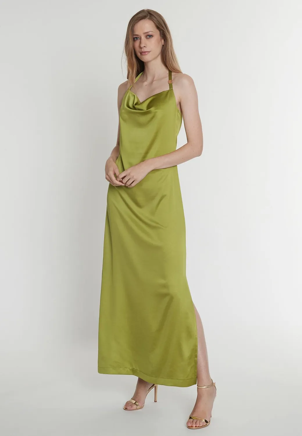 Ana Alcazar Pahali abito lungo verde halter