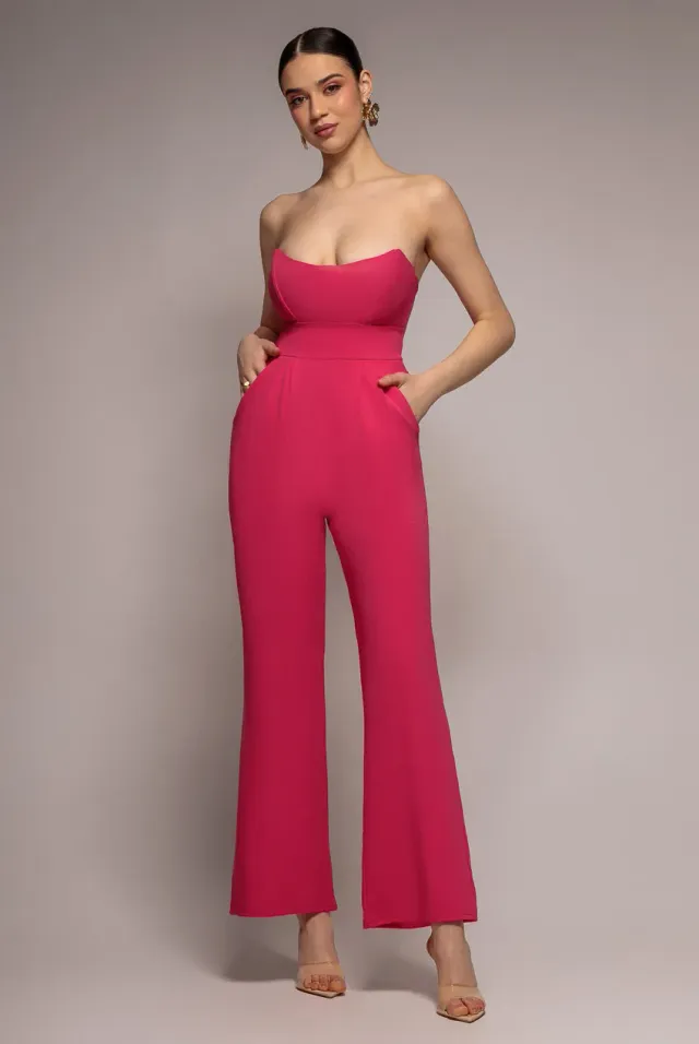 Goddiva Scuba tuta jumpsuit fucsia a fascia gamba larga