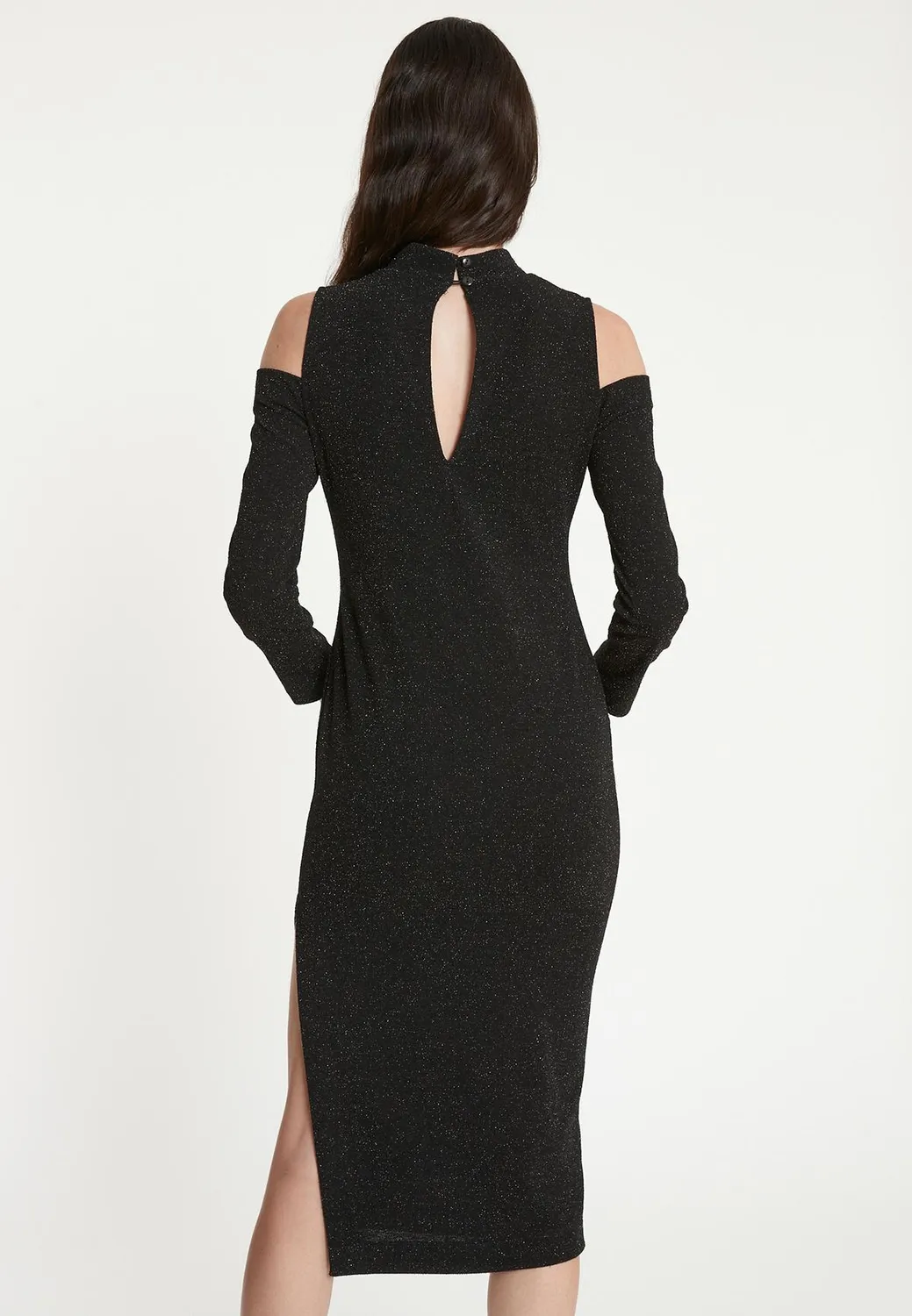 Ana Alcazar Tarina abito tubino nero in lurex midi