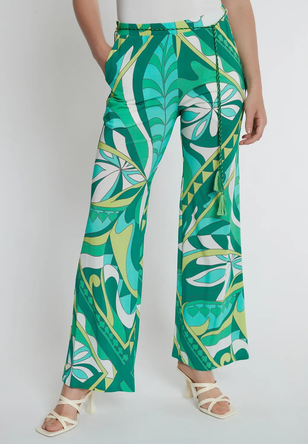 Ana Alcazar Kiane pantaloni jersey fantasia foglie