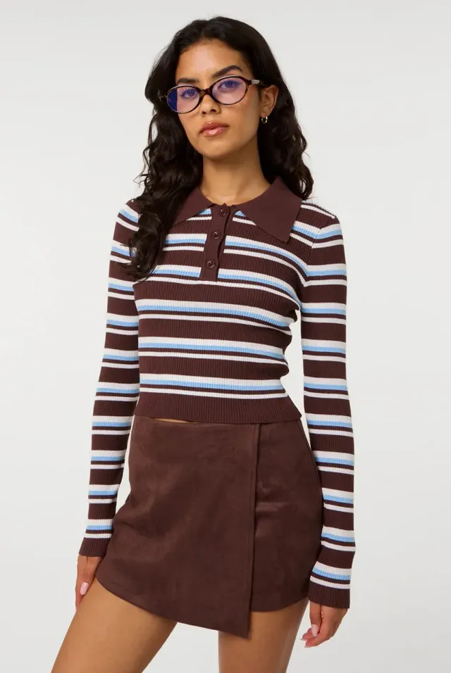 Pink Vanilla Stripe Collar maglione cioccolato righe polo