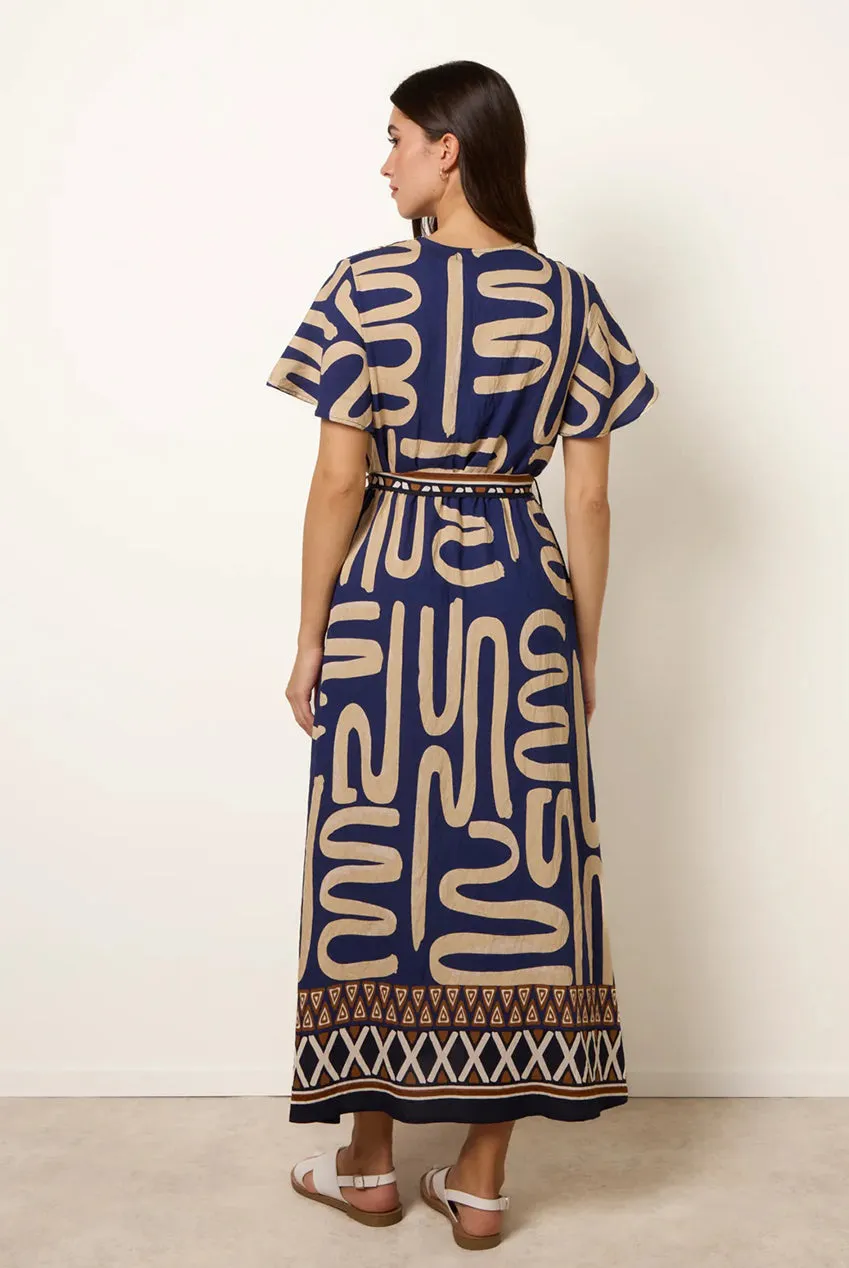 Blue Vanilla Abstract midi abito blu viscosa fantasia