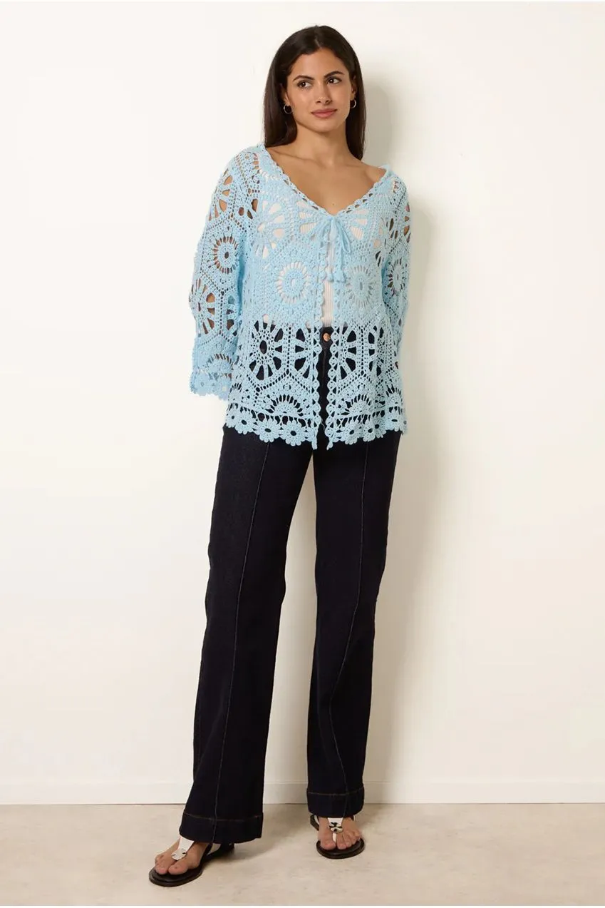 Blue Vanilla cardigan uncinetto cotone azzurro chiaro