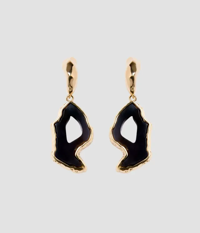 Erdem Stone orecchini ottone oro agata nera