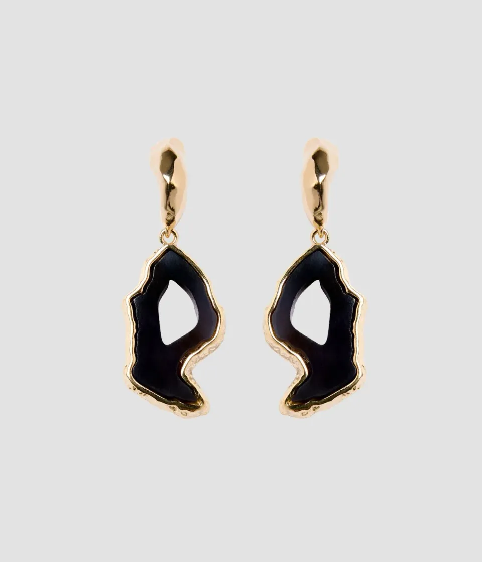 Erdem Stone orecchini ottone oro agata nera