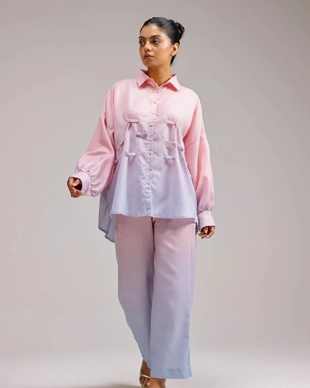 Our Dve Saanjh Ocean Mist Shirt camicia blush sky lino