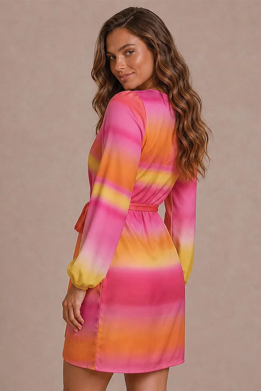 Chi Chi London Satin Ombre abito mini raso multicolor avvolgente
