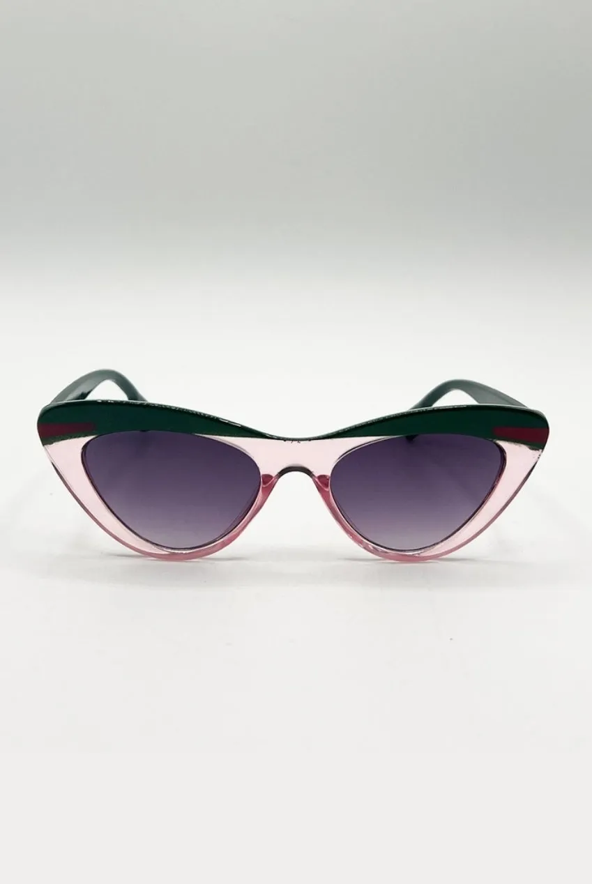 SVNX occhiali da sole cat-eye rosa verde lente nera