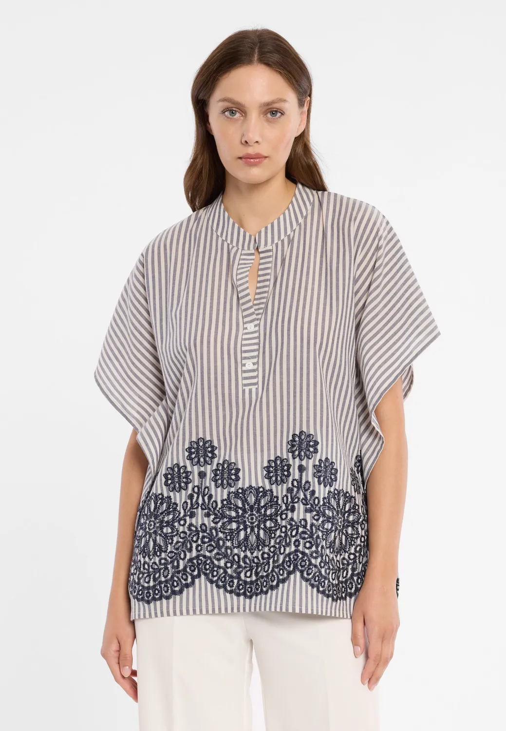 Ana Alcazar Dorivar blusa kaftano cotone righe grigie