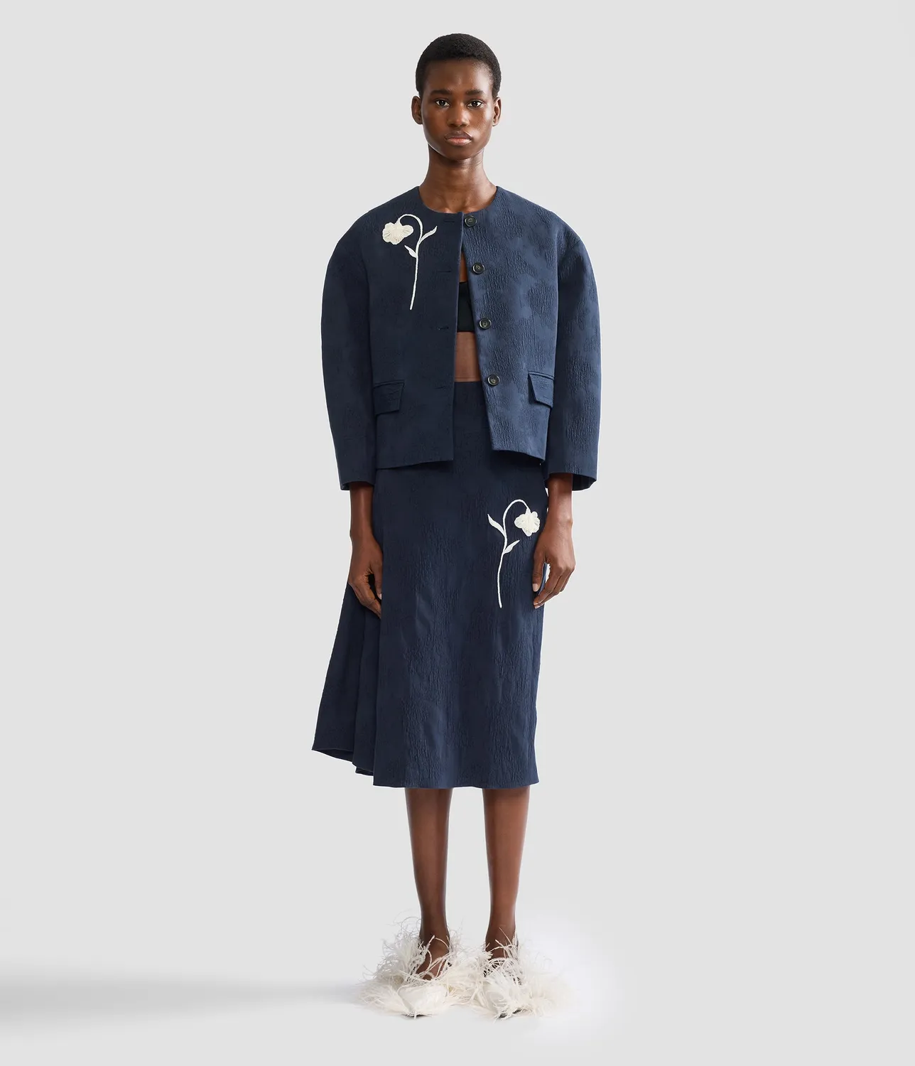 Erdem Flower Jacquard gonna midi blu ricamata